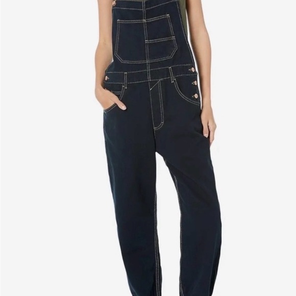 We The Free Denim - We The Free Dark Navy Denim Overalls with Contrast Stitching